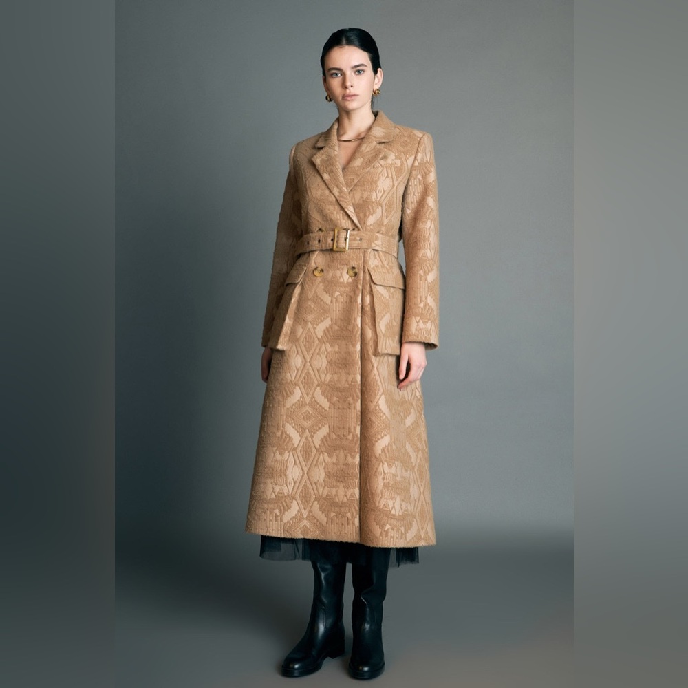English Factory Premium Brocade Coat in Camel - Size S